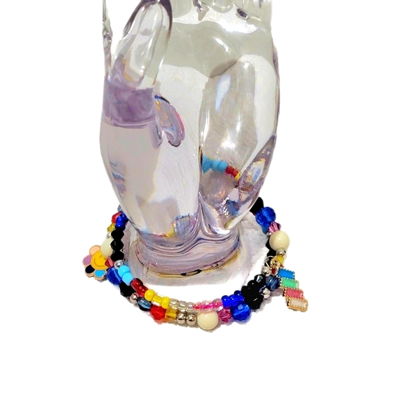 Fun Vibrant Multicolored Whimsical Beaded Wrap Bracelet Rainbow Smiley Face - Picture 5 of 7